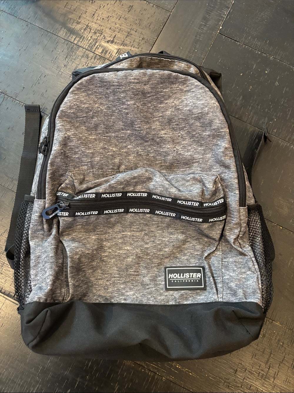 Hollister Heather Black White School College Backpack with Black Base